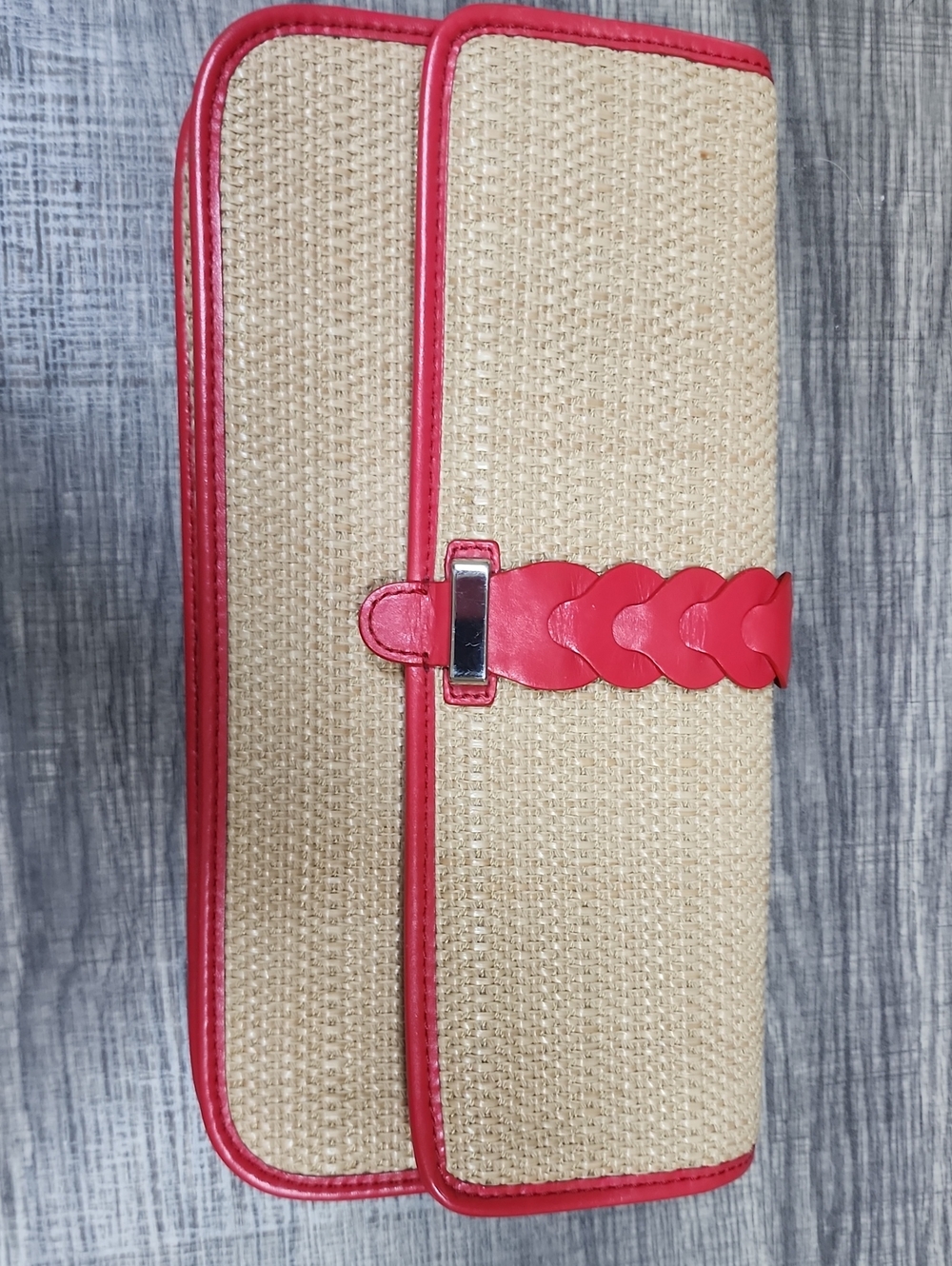 Cole Haan Woven Straw Clutch‎ with Red Trim